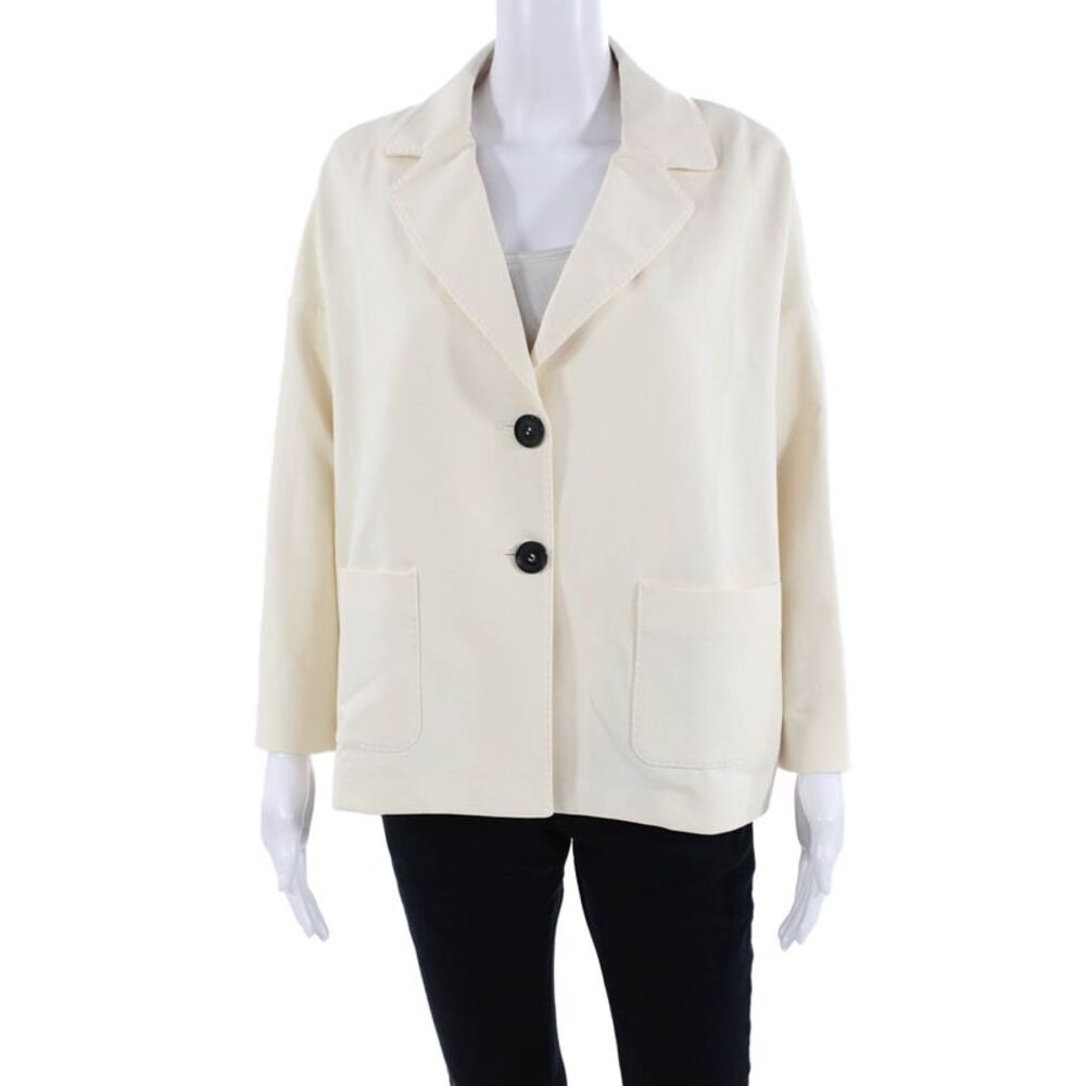 Circolo Womens Cotton Notch Collar Button Up Blazer Jacket Cream Size 46